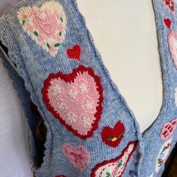 Vintage Eagle's Eye Heart Knit Sweater Vest Medium Valentines Cottage Grandma - Picture 7 of 13